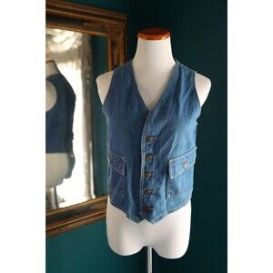 Vintage 90s Rosemary Denim Button Jean Vest Cottagecore Western Cowgirl Indie S